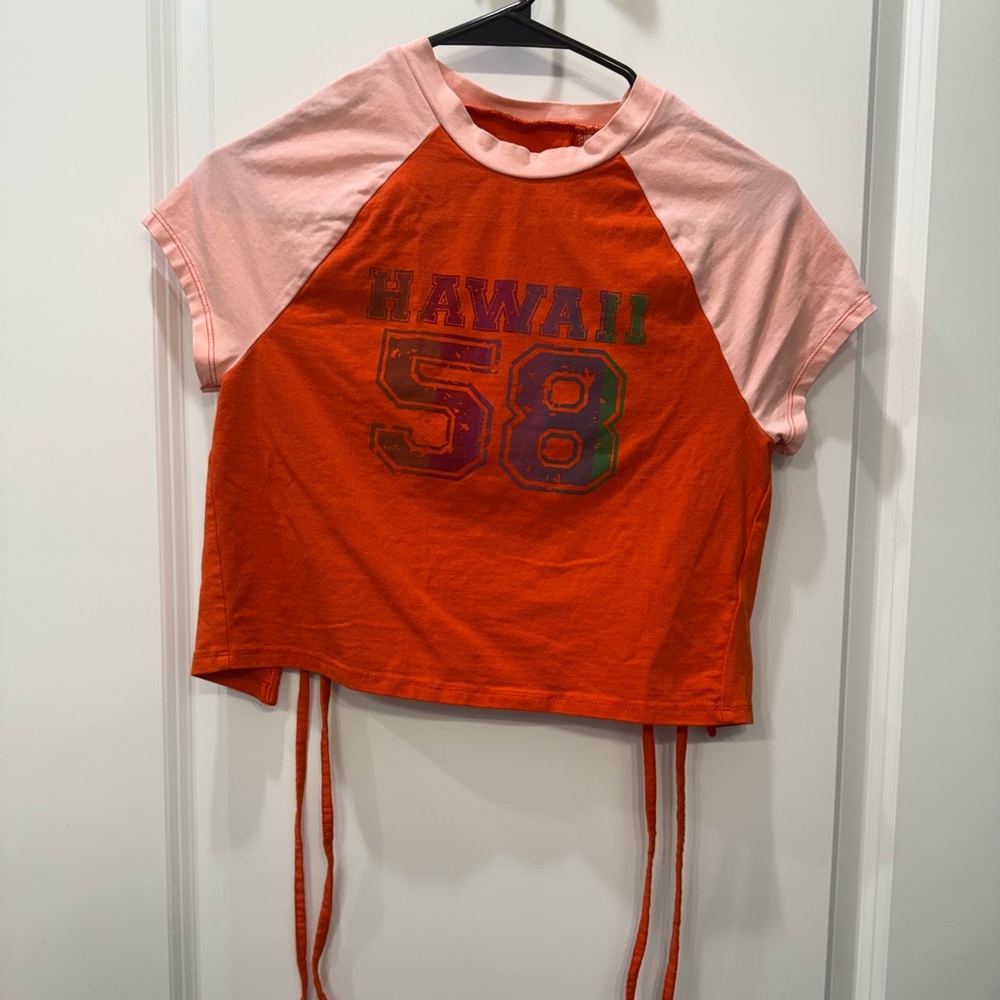 Urban Outfitters HAWAII 58 red pink crop top with tie open back